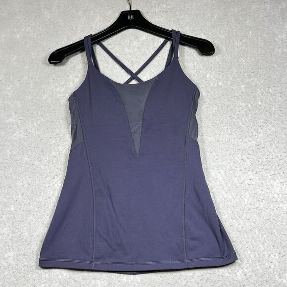 Lululemon Strappy Tank Top Size 8 Deep Purple Lightweight Mesh Sleeveless - Picture 1 of 13